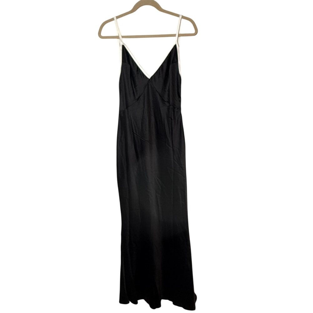 SNDYS. Black Satin Maxi Dress with White Trim Women’s Large